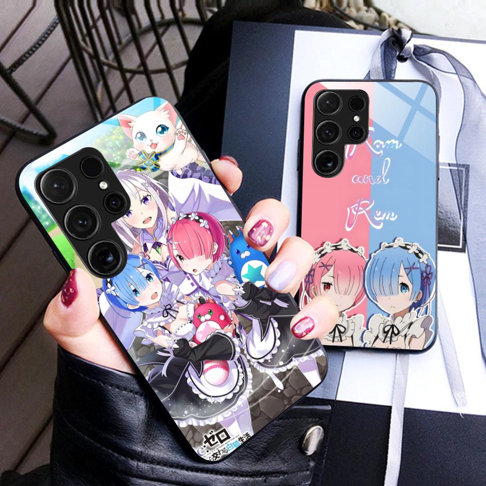 ReZero Rem Ram Glass Mobile Phone Case for Samsung Galaxy A56 55 54 53 52 51 36 35 34 23 16 15 5G Colorful Cover