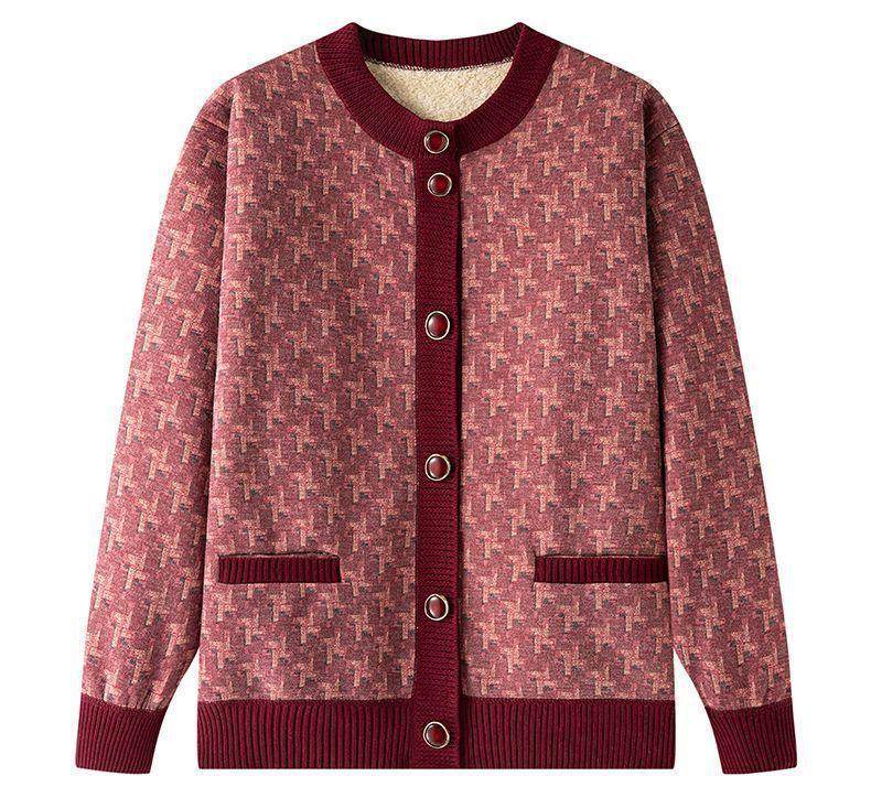 Mom's Floral Cardigan: Slimming, Fleece-Lined, Warm Short Jacket for Spring & Winter