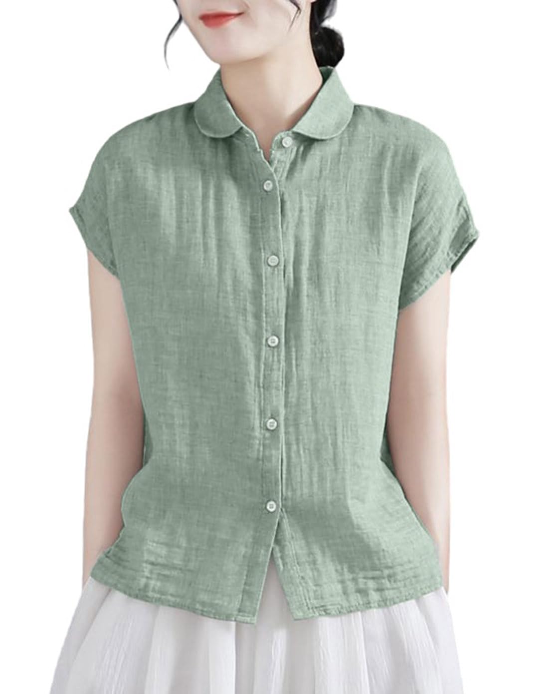 

Короткая Свободная Хлопковая Большого Размера [ODFMCE] Женская Рубашка, Рукав, Лето, Посадка, Лен, Однотонная, Стройнящая, Тонкая, Стильная, Офис, (JP, Алфавит, 2XL, Зеленый) зелёный