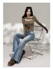 Women's 2025 American-Style Low-Waisted Blue Gradient Micro-Flare Jeans - Slim Fit, Autumn Collection