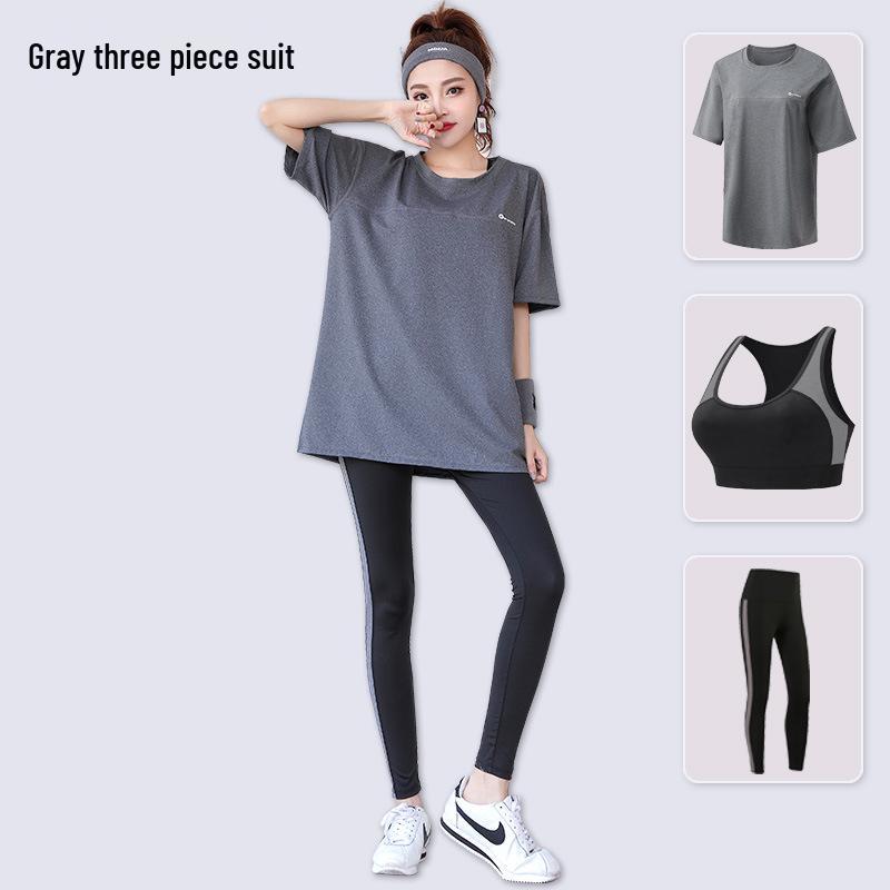 Plus Size Sporty Yoga Three-Piece Set - Breathable, Loose-Fit, Quick-Dry Short Sleeve Fitness Wear for Spring/Summer