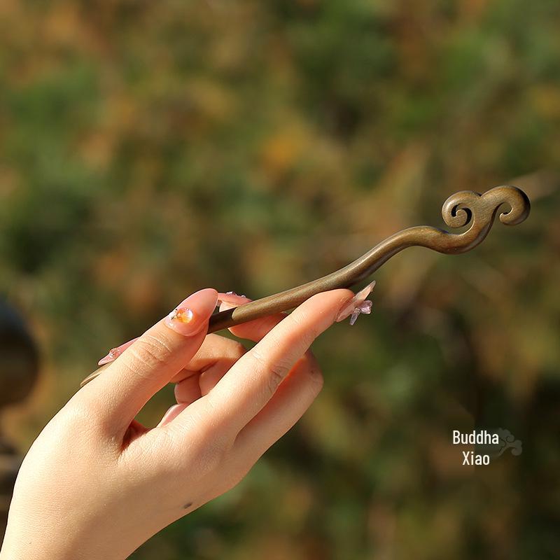 High-End Natural Ebony Wood Hairpin - Extended Chinese Ancient Style Black Hair Bun Accessory