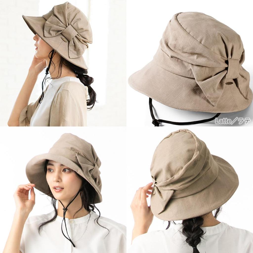 Queen Head UV Protection Wide Brim Hat with Side Ribbons for a Smaller Plus UV Actress Hat Face, Women's Sizes, Protection, [XL 58.5-61cm - Latte]
