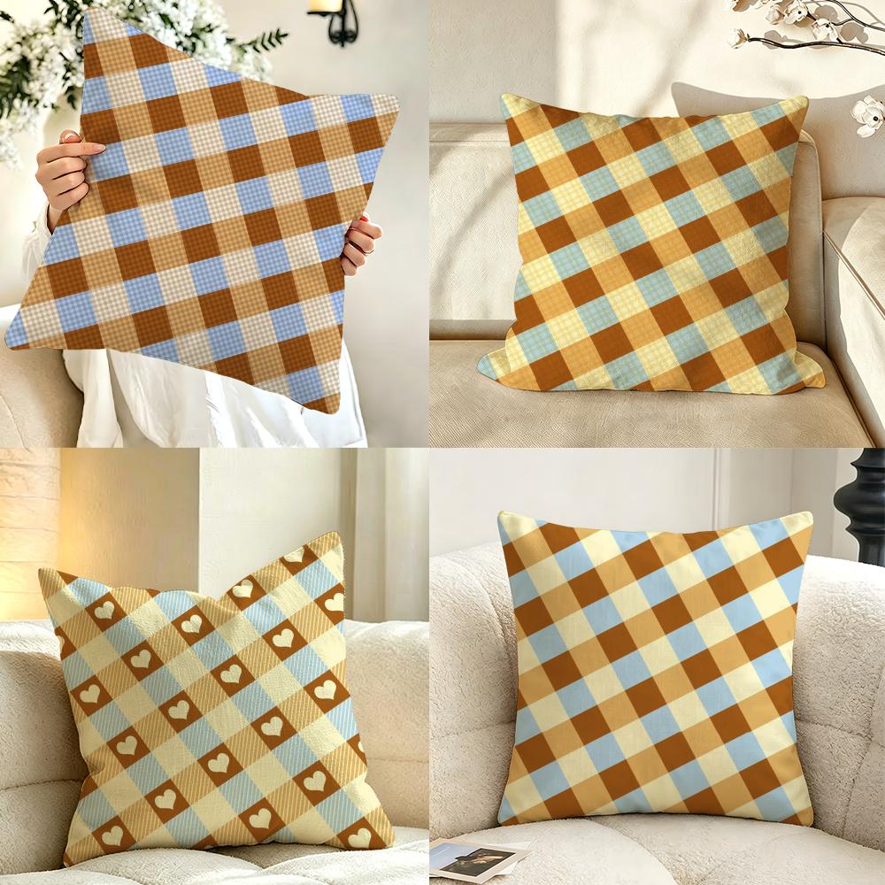 Art PPlaid PPatterns Cushion Cover Pillow Case Antidustmite Pillowcase Silky Short Plush Sofa Cushion Cover hot