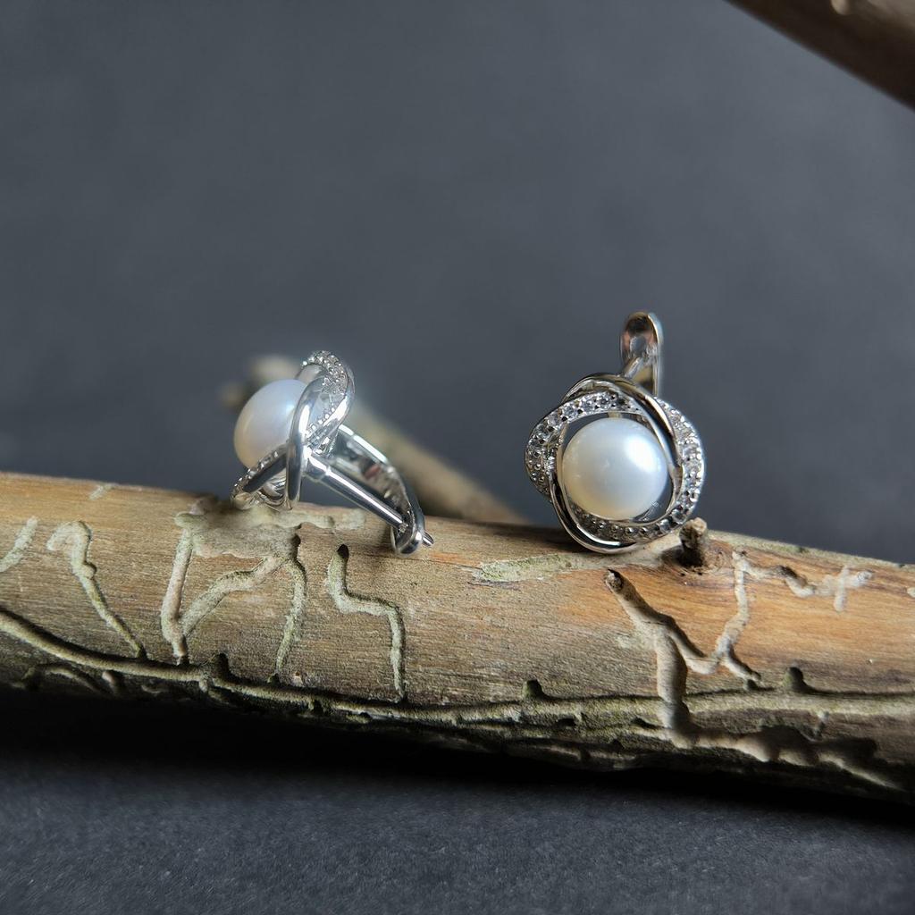 Silver Earrings with Natural Pearls (2187004)