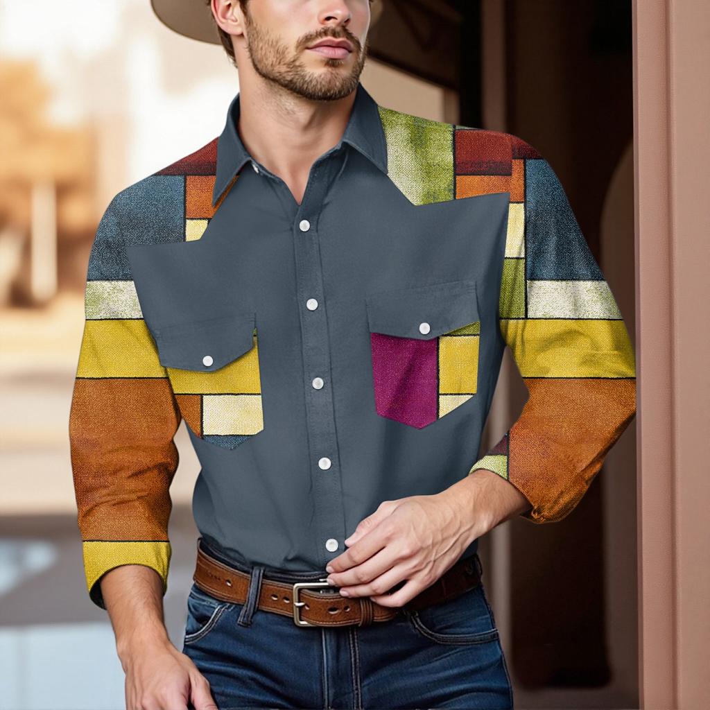 Men'S Fashionable Lapel And Shoulder Length Long Sleeved Casual Top