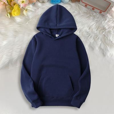 Unisex Hoodie with Big Front Pocket Drawstring Solid Color Loose Hooded Top Long