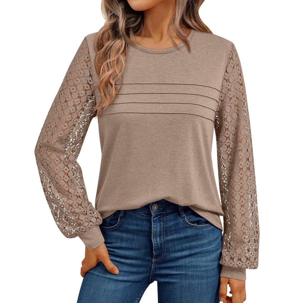Womens Long Sleeve Work Shirts Lace Tops Fall Fashion Lightweight Sweaters Business Casual Blouses