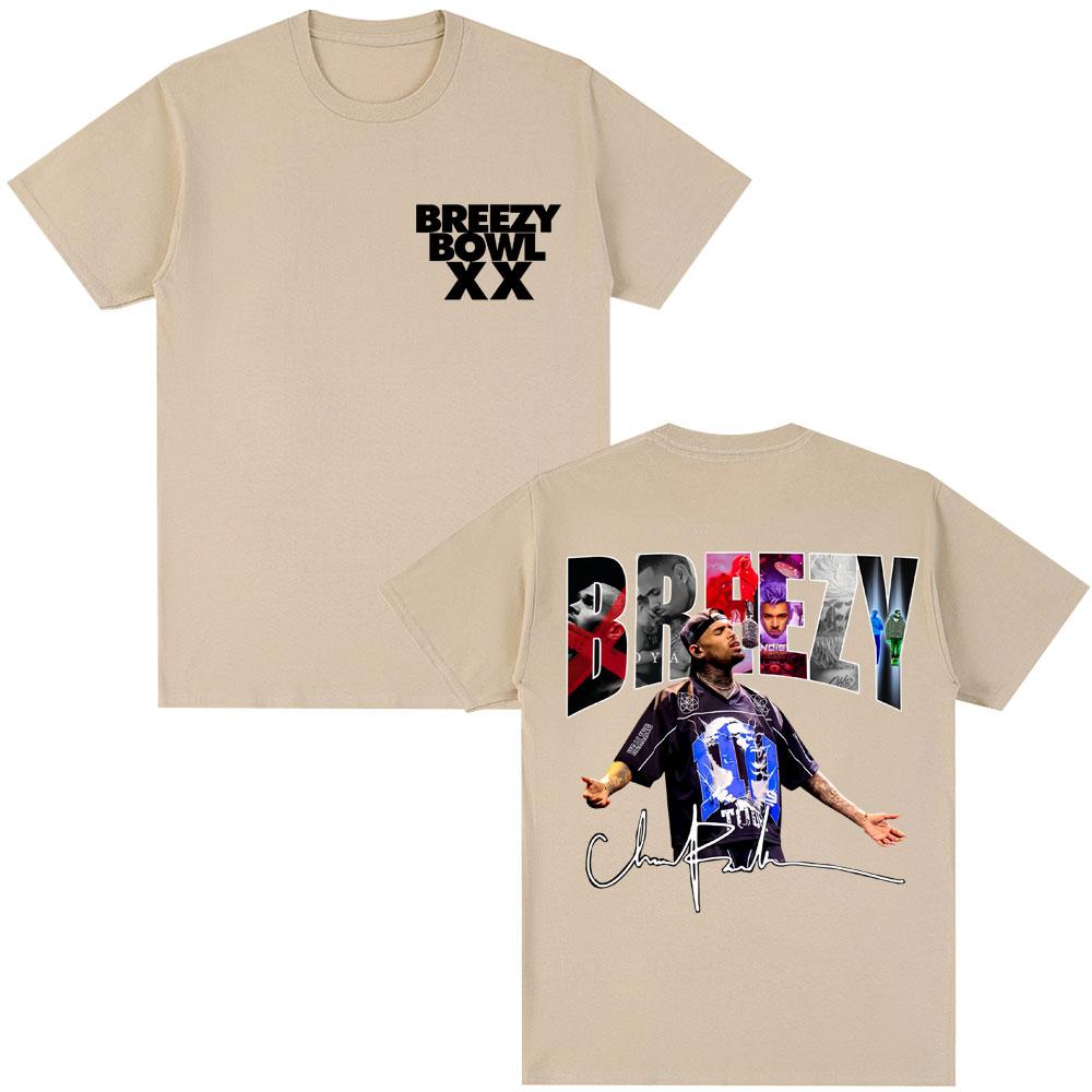 Rapper Chris Brown Album Tshirt Breezy Bowl XX Tour 2025 Hip Hop Vintage T Shirt Men Women Oversized Cotton Tshirts Streetwear