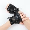 Fingerless Punk Style Gloves Durable PU Leather For Motorcycle Outdoor Halloween Activity