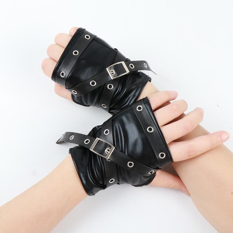 Fingerless Punk Style Gloves Durable PU Leather For Motorcycle Outdoor Halloween Activity