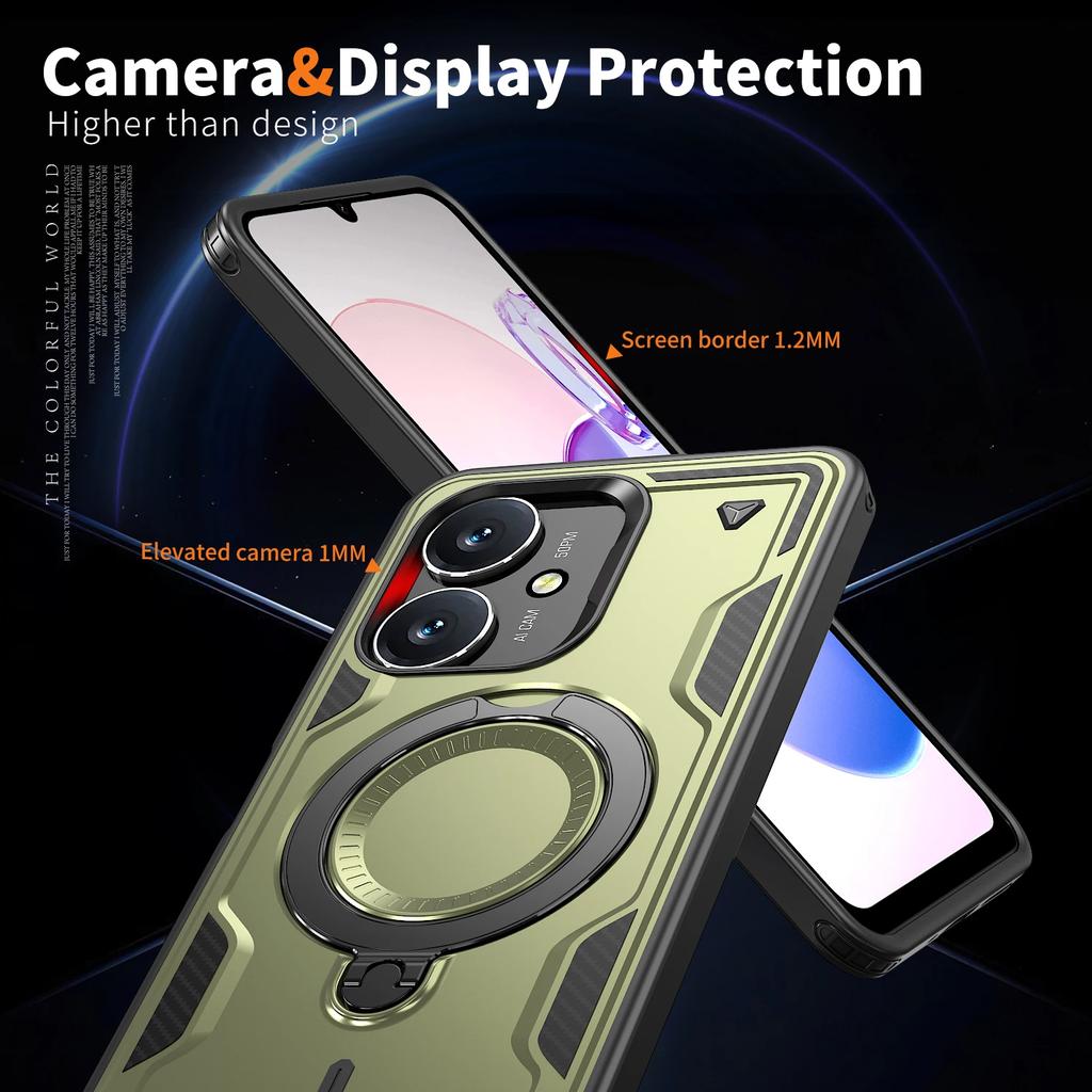 For Xiaomi Redmi 13C 12C 11A Poco C65 C55 4G Case Military Armor Shockproof 360° Rotating Ring Stand TPU Plastic Phone Cover