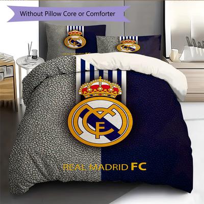Madrid Team Logo Muster Bettwäsche Heimdekoration Geburtstagsgeschenk (1 Bettbezug + 2 Kissenbezüge, ohne Füllung)