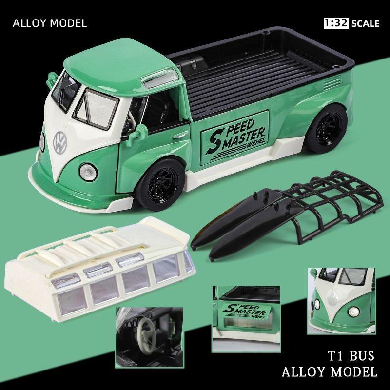 DDM Volkswagen T1 Transporter Bus Modified Simulation Diecast & Toy Vehicles Sounds & Light Pull Back Car 1:32 Alloy Model