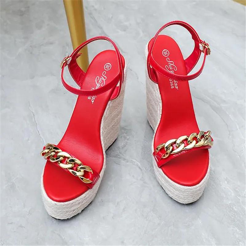 Fashion 14cm Fashion European and American Large Size 34-43 Hemp Rope Women's Shoes Wedge Heel Platform Sandals