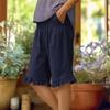 Damen Farbige Hohe Taille Plissierte Baumwolle Leinen Lockere Freizeitshorts