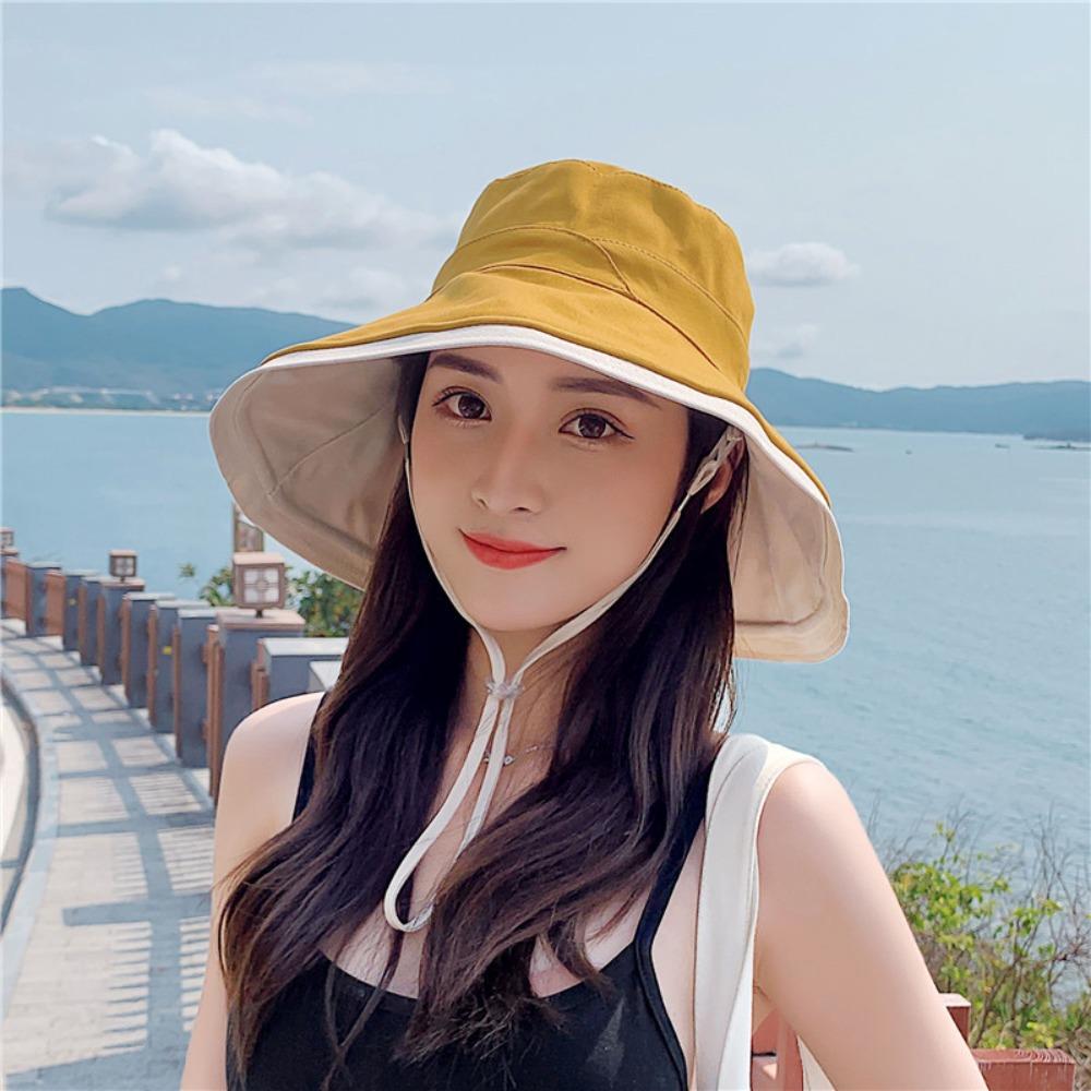 Versatile Women Sun Hat Broad-edged Bucket Hat Double-sided Wear Fisherman's Hat Vacation