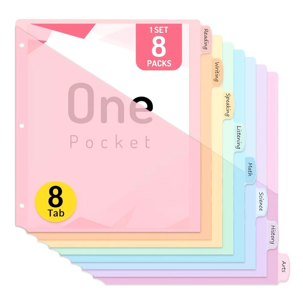 8 Count Dividers with One/Two Pockets 8 Tab Binder Dividers Colorful Tab Binder Dividers with Pockets for Easy for School