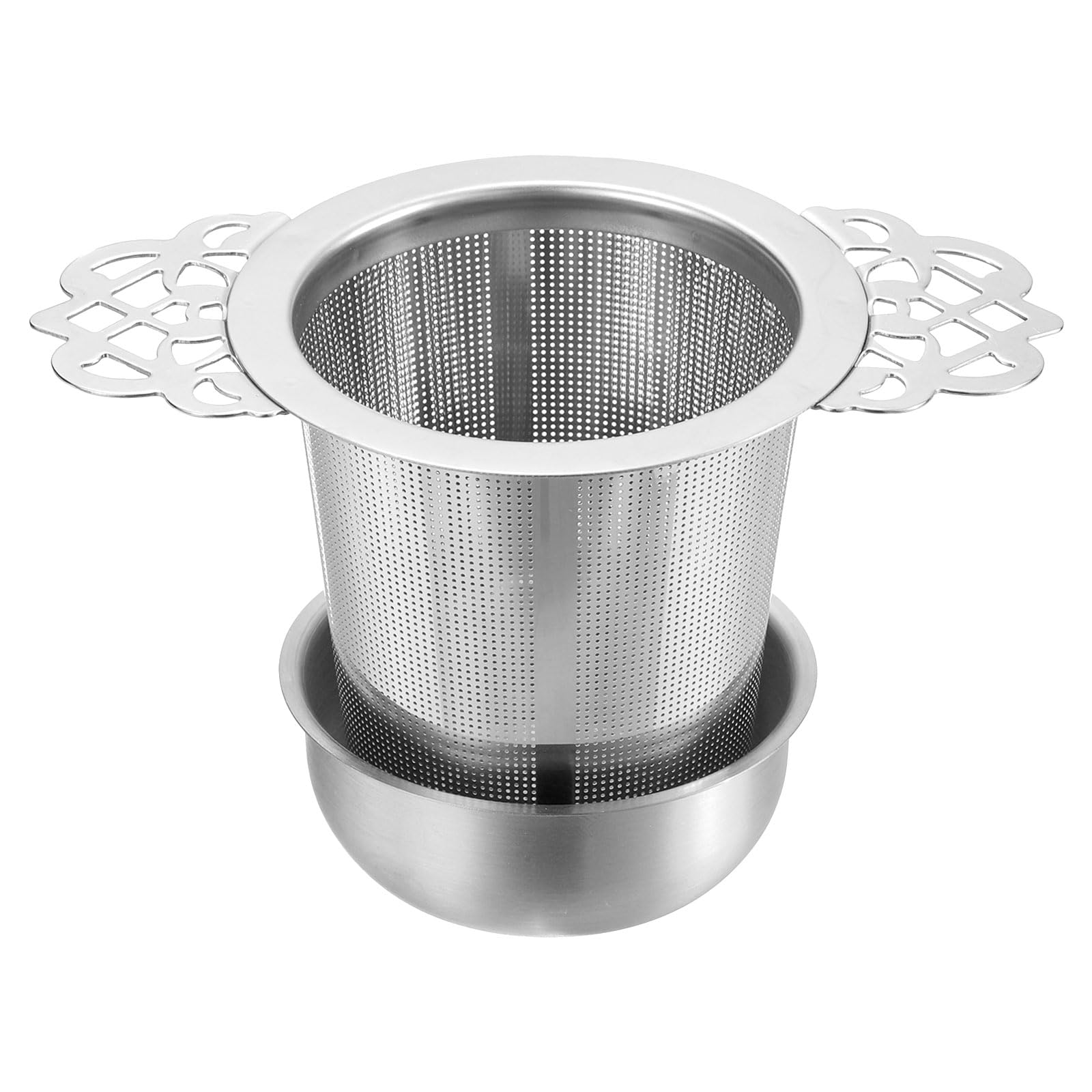 

uxcell 1 Piece Tea Infuser Filter with Handle, Drip Bowl, Stainless Steel Tea Strainer for Loose Leaf Tea, Silver
