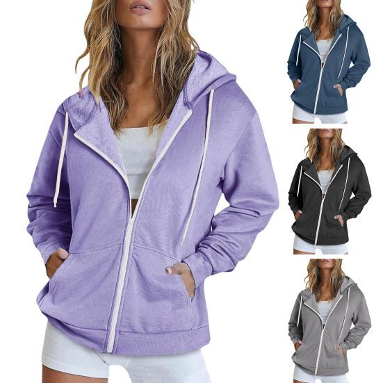 Sonbahar İlkbahar Kadın Mont Kapşonlu Bağcıklı Uzun Kollu Cepler Fermuarlı Elastik Manşet Etek Bol Spor Kapşonlu Günlük Giyim Ceket