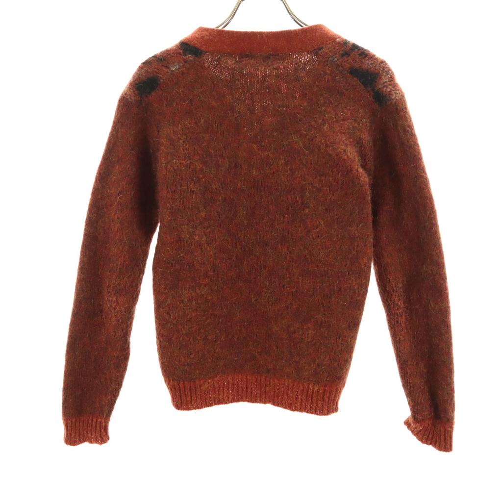 60er 70er Vintage Argyle Muster Langarm Mohair Strickjacke Orange Herren Gebraucht