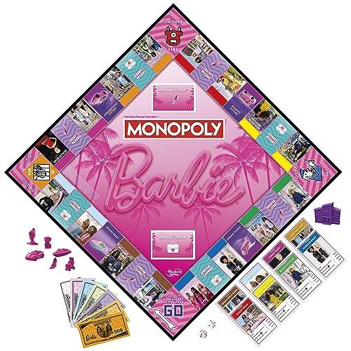 Monopoly: Barbie Edition Board Game, Ages 8+, 2-6 Players, Fun Family Game for Kids and Adults, Includes 6 Barbie-Themed Pink Zinc Tokens, Kids Gift