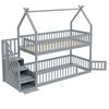 90x200 Children's Bunk Bed Solid Wood Bed with Roof, Safety Stairs and Storage Drawers, Storage Children's Bed Single Bed Gray