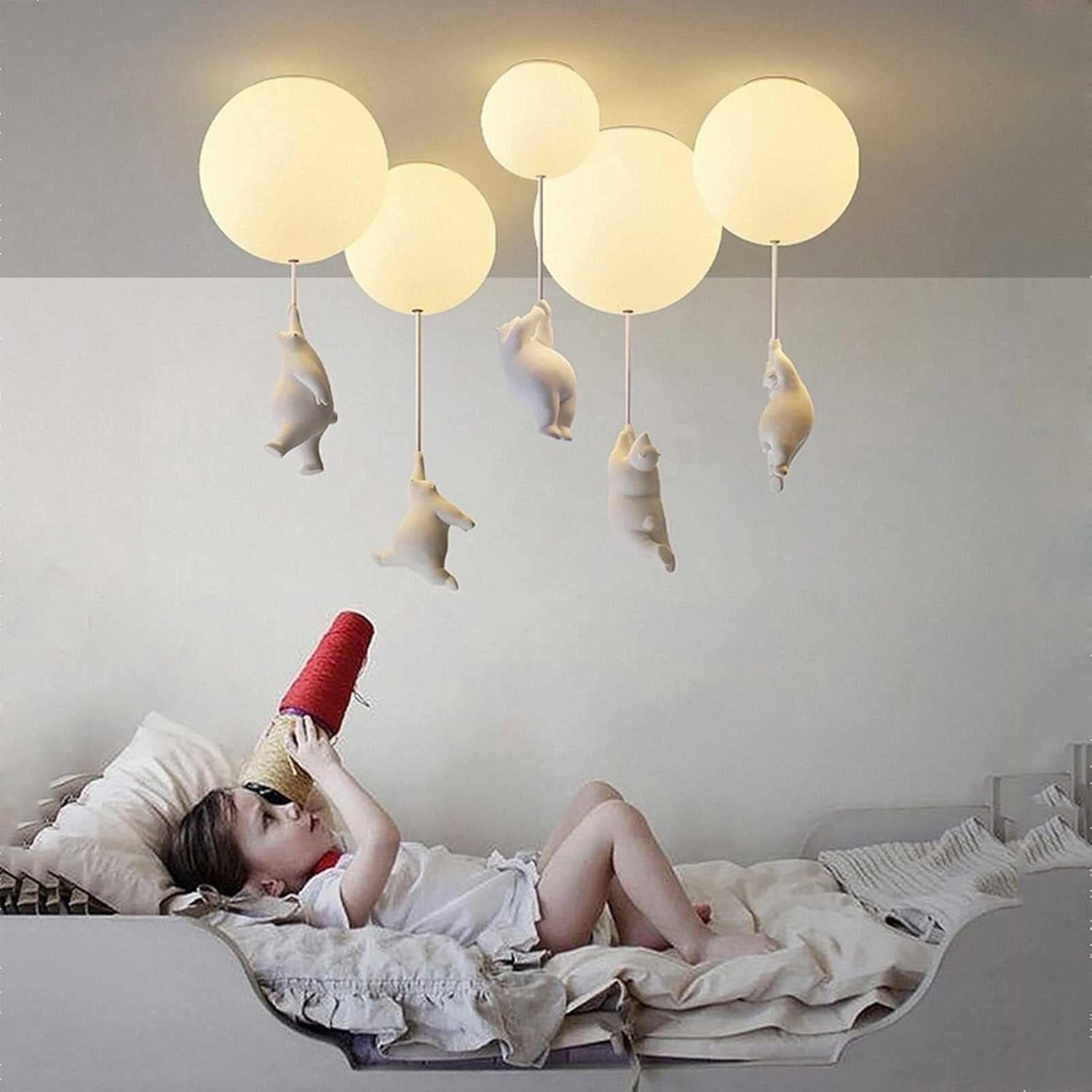 

Современные потолочные светильники в виде медведя, Креативная декоративная люстра в виде воздушного шара, Мультяшные светодиодные потолочные светильники, Подвесной светильник в виде белого медведя для детских комнат (большой) SMALL B