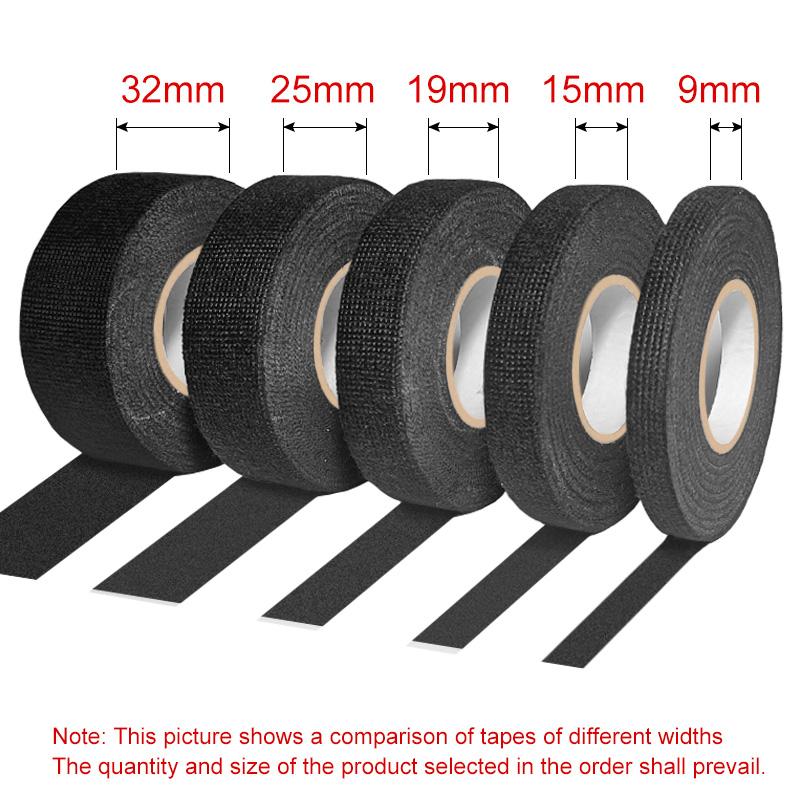 Automotive Wiring Harness Adhesive Tape Noise Reduction Heat Resistance Flame Retardant Electrical Protective Cloth Tape (Black,9mm&10M-(1 Roll))