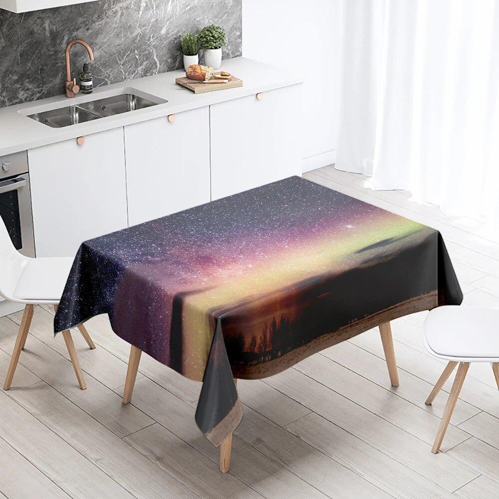 Starry Universe Tablecloth Camping Party  Anti-Stain Waterproof Rectangular Kitchen Dining Table Home Decor