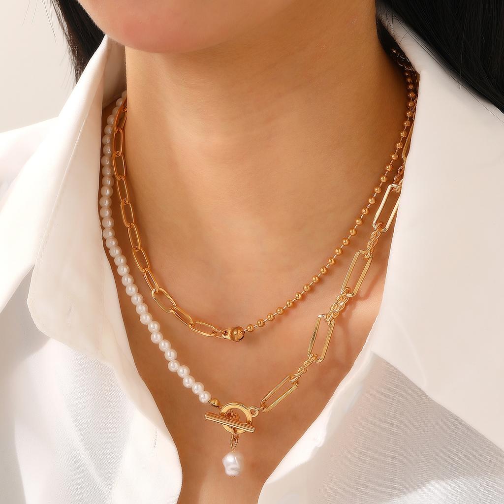 Spezialinteresse Design Heißes Mädchen Imitation Perle Quaste Liebe Kreuz Schmetterling All-Match Halskette