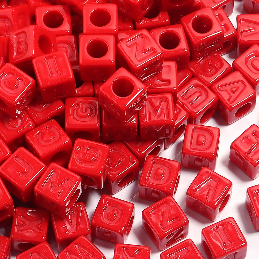 50pcs/lot 12mm Acrylic Square Alphabet Beads Solid Color Large Hole Loose Letter Beads For DIY Handcraft Bracelet Necklace