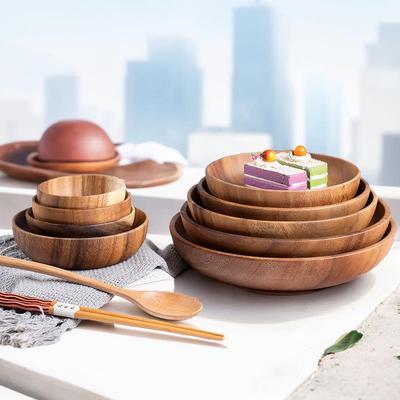 Acacia Wood Round Fruit Bowl: Japanese Tray for Snacks, Dried Fruits, or Desserts