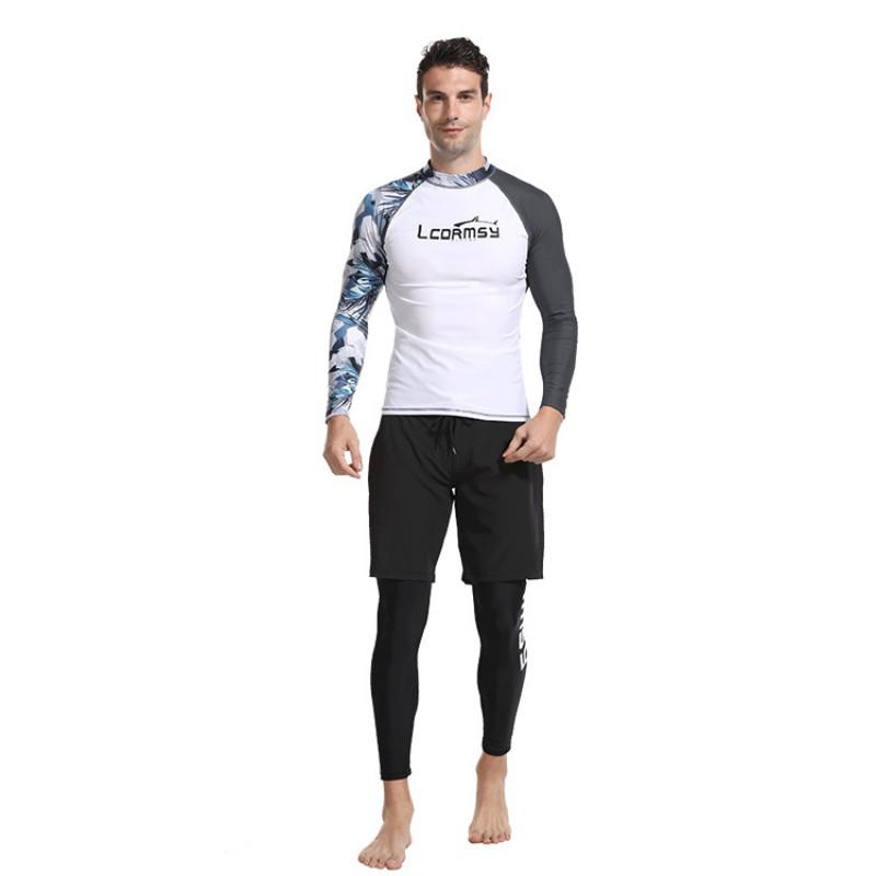 Mens Quick-Dry Rash Guard Long Sleeve UV Protection Diving Surfing Wetsuit Swimwear Water Sports