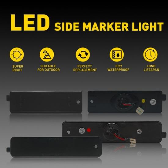 Fits 1998-2002 Pontiac Firebird Rear Front LED Side Marker Lights Bumper Smoked