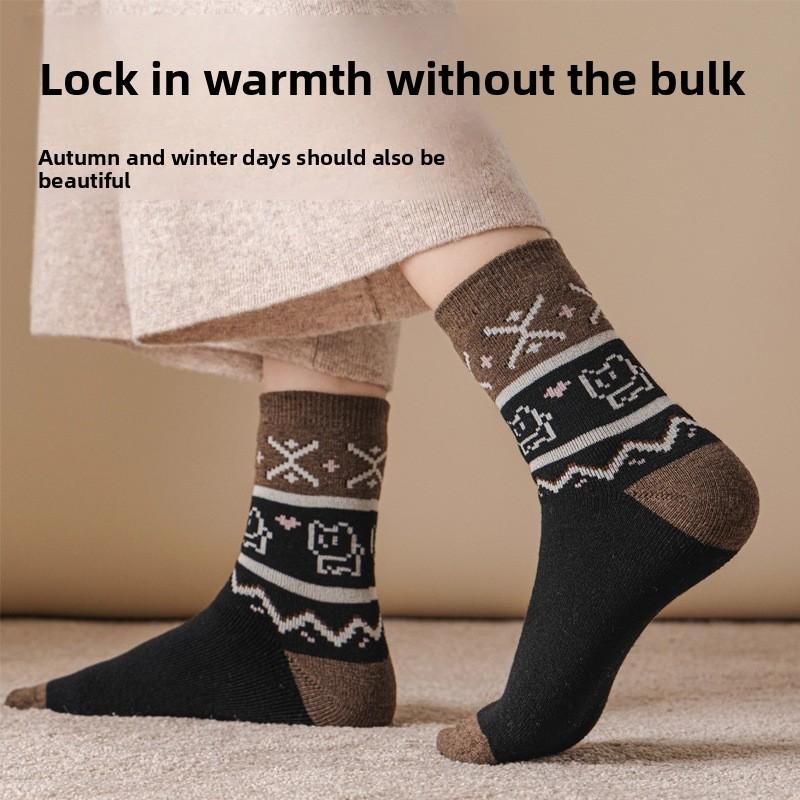 Female Autumn and Winter Add Velvet Thick Lovely Heat Storage Cold Insulation Warm Sleep Home Floor Tube Socks