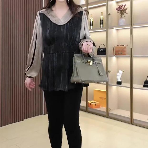 

Spring Luxury Influencer Top: Versatile Plus-Size Loose Shirt for Middle-Aged Women L 100-120 lbs чёрный