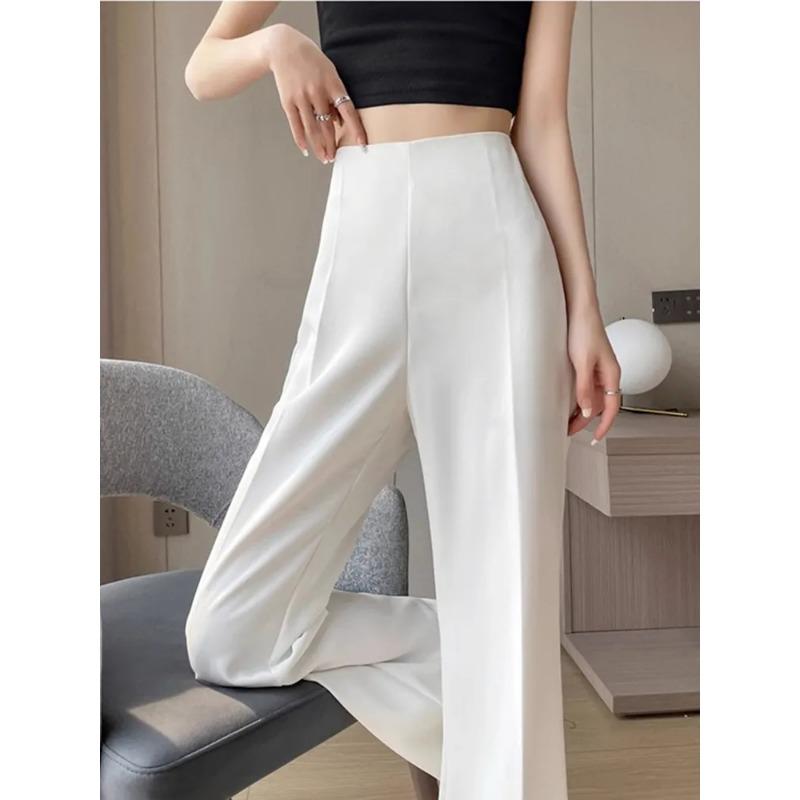 Damen High Waist Weite Hosen Satin-Textur Schmale Passform Formelle Bürohosen