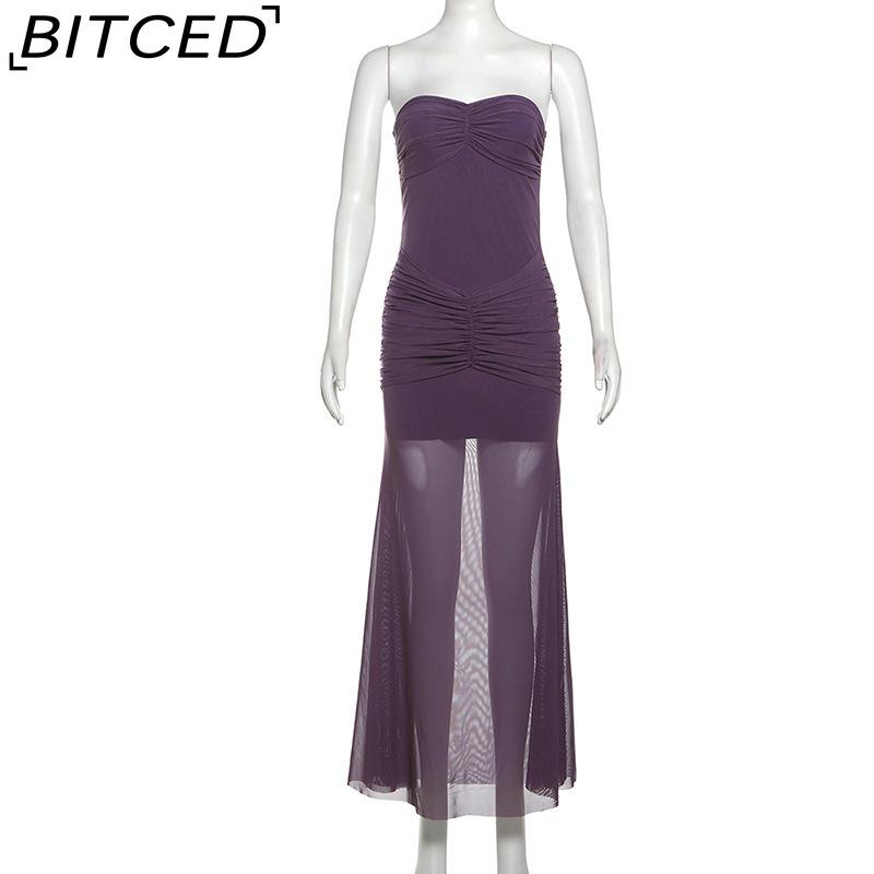 BITCED Fall/Winter Women's Solid-Color Slim-Fit Streetwear Off-the-Shoulder Strapless Dress