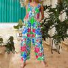 Women's Fashion Casual Loose Back Straps Wide Leg Vintage Printed Jumpsuit