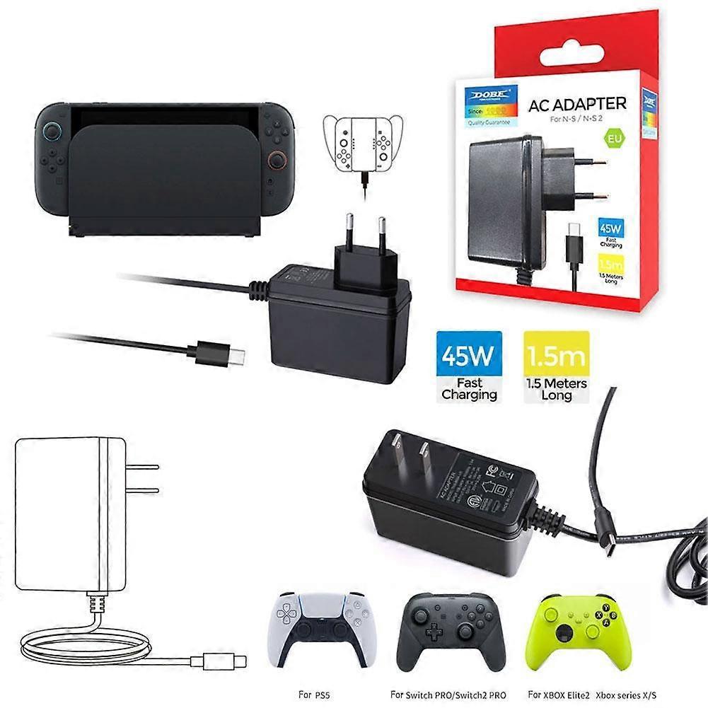 For Switch 2 45W Fast Charger Type C Power Adapter with 1.5m Cable