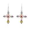 Trendy Personality Colorful Rhinestone Cross Hollowed-out Heart Pendant Necklace Earrings for Women Men Y2k Jewelry Accessories