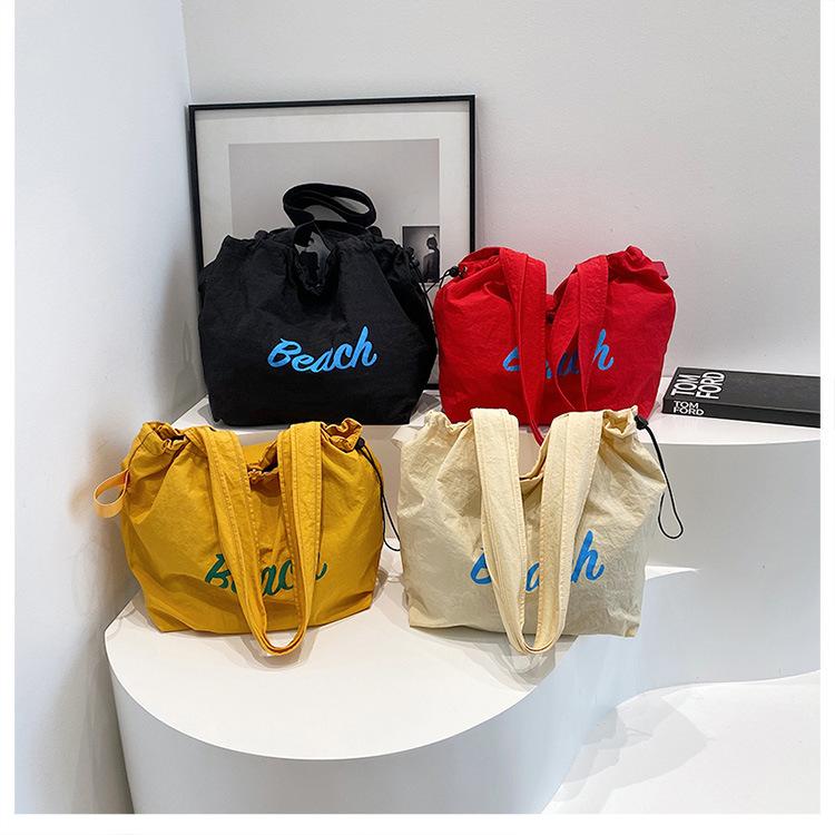Korean Style Cotton Tote Bag For Women, Minimalist Letter Print Shoulder Bag, Large Capacity Commute Handbag