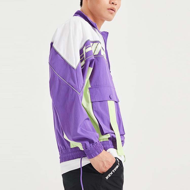 Li Ning Sports Fashion Series Color Block Half-Zip Loose Stand Collar Jacket Men Jacket White Purple AFDQ189-1