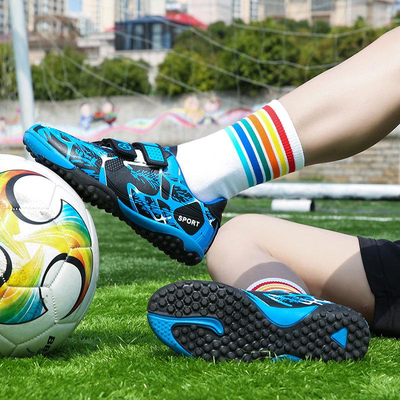 Children's Football Shoes Velcro Sneakers Leather Foot Broken Nails Tf Long Nails AG Boys Girls Youth Training Shoes Primary School Students