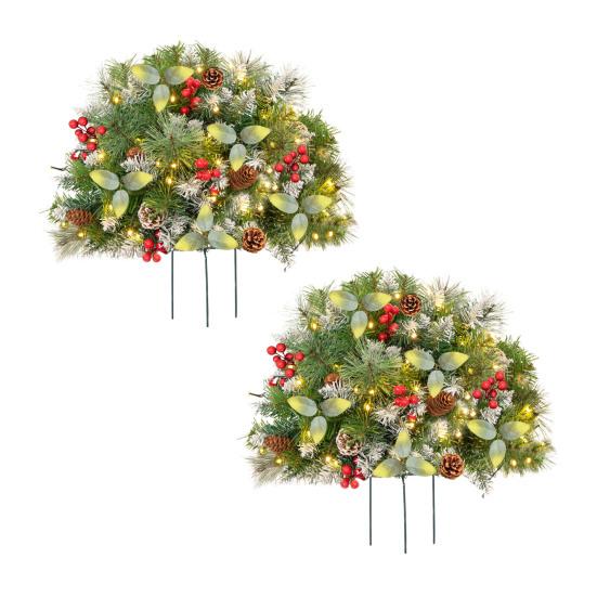 Lighted Artificial Christmas Urn Filler Battery Powered Pre-lit Xmas Pine Trees with LED Lights And Tripod Stake Holiday Planter Filler