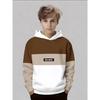 Minimalist boys' hooded sweatshirt with classic three color patchwork design, in beige, light coffee, and brown