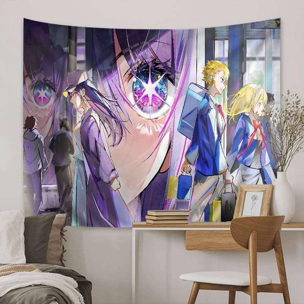 Oshi no Ko BKomachi Idol Group Wall Tapestry Cute Cat Ear Outfit Anime Art with Amusement Park Background For Bedroom Decor