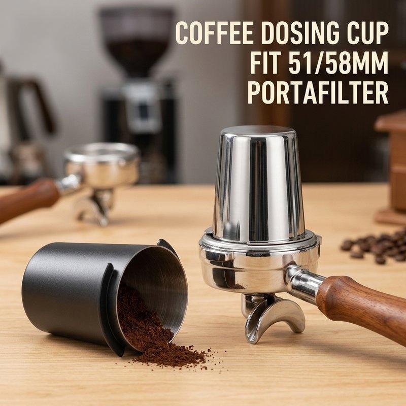 Espresso Powder Catch Cup Food Grade Stainless Steel Portable Coffee Dosing Cup 51mm 58mm Practical Coffee Bar Accessory