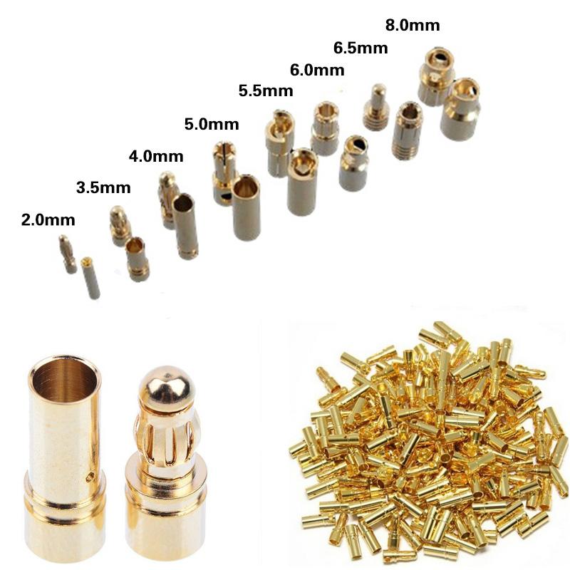 10pair/lot 2.0mm 3.0mm 3.5mm 4.0mm 5.0mm 5.5mm 6.0mm 6.5mm 8.0MM Gold Bullet Banana Connector Plug for ESC Lipo RC Battery Motor